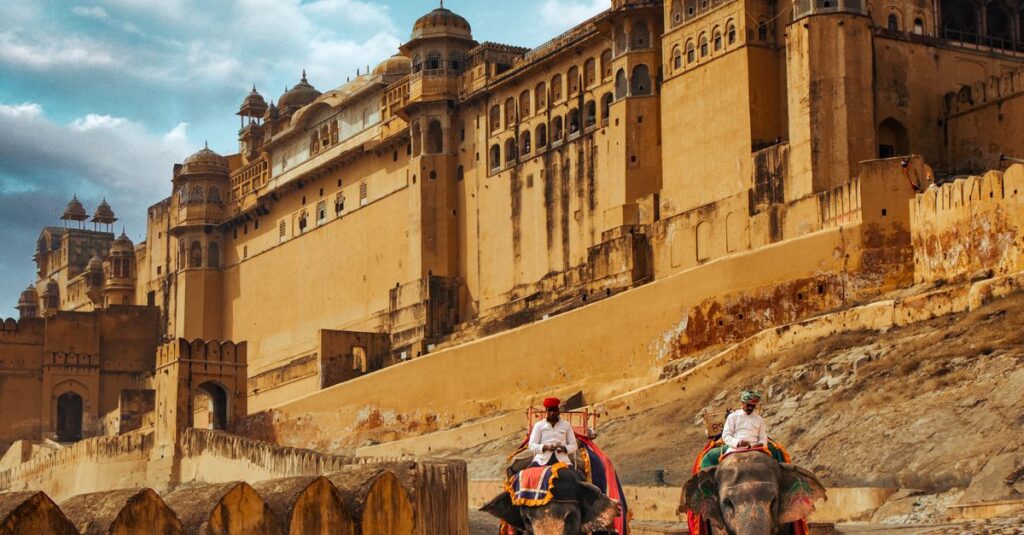 Explore the grandeur of Amber Fort in Jaipur with traditional elephant rides beneath its ancient walls.